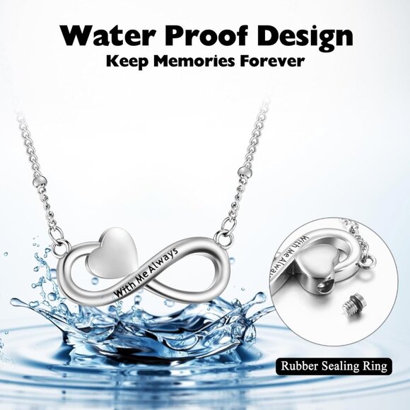 Infinity Cremation Jewelry Heart Urn Necklace Silver Stainless Steel Unisex Memo - Picture 4 of 7